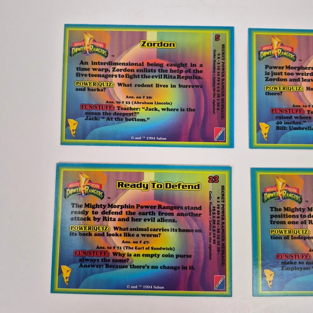 Vintage 1994 Mighty Morphin Power Rangers Trading Card Lot of 6 Saban Season 1